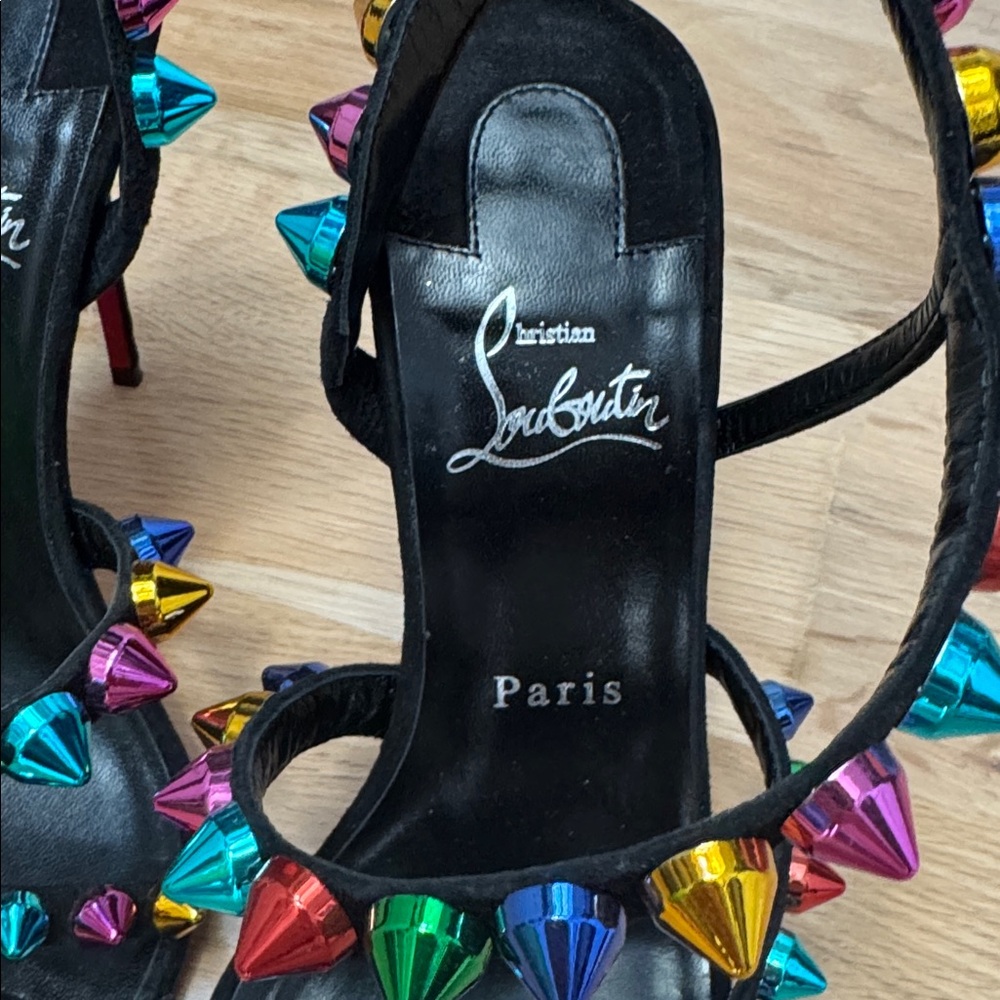 Louboutin Spikita Strap 100 Studded Suede Heels - Picture 2 of 4